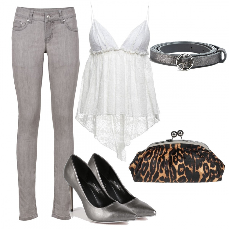 Outfit donna - La pochette animalier. Stile Trendy per Serata fuori. Abbinamento con jeans skinny, top, borse a mano, cinture, décolleté.