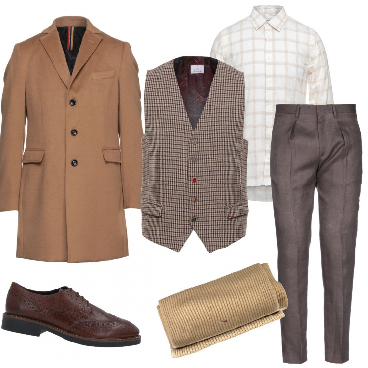 Outfit uomo - Ah english man in NY. Stile Business/Elegante per Ufficio. Abbinamento con pantaloni, cappotti, gilet, camicie, scarpe stringate, sciarpe.