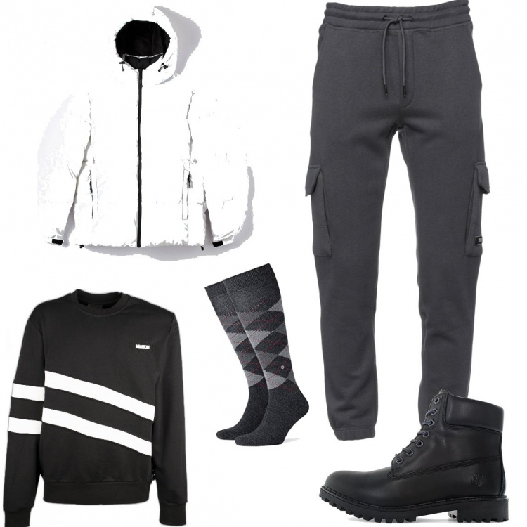 Outfit uomo - L'Anfibio nero. Stile Casual per Tutti i giorni. Abbinamento con felpe, stivali e stivaletti, pantaloni, piumini, calzini.