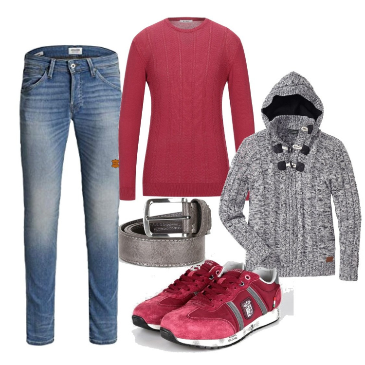 Outfit uomo - Il pullover abbinato alle sneakers. Stile Casual per Tutti i giorni. Abbinamento con maglieria, pullovers, sneakers, cinture, jeans.