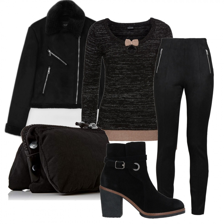 Outfit donna - Lo stivaletto scamosciato. Stile Casual chic per Serata fuori. Abbinamento con pantaloni, stivaletti, maglieria, giacche, pochette.