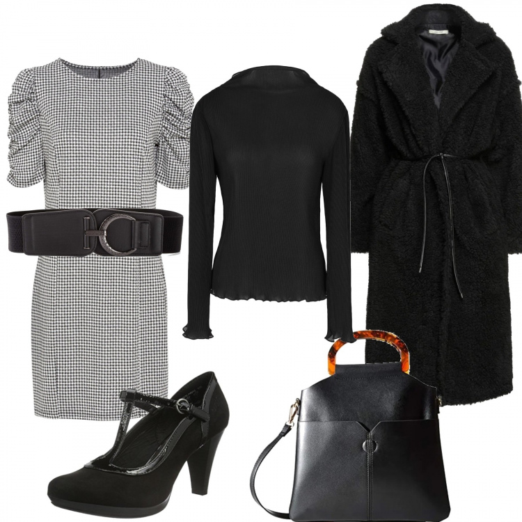 Outfit donna - Total look #1199827. Stile Casual chic per Tutti i giorni. Abbinamento con cinture, vestiti, cappotti, bluse, borse a mano, scarpe col tacco.