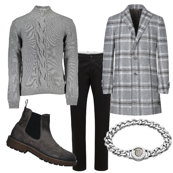 Outfit uomo - Inverno trendy. Stile Trendy per Tutti i giorni. Abbinamento con cappotti, braccialetti, stivali e stivaletti, maglieria, pantaloni.
