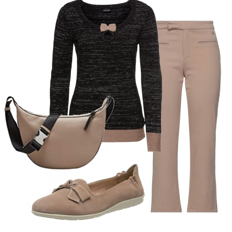 Outfit donna - Basic #33578. Stile Basic per Tutti i giorni. Abbinamento con pantaloni, maglieria, borse a tracolla, mocassini.
