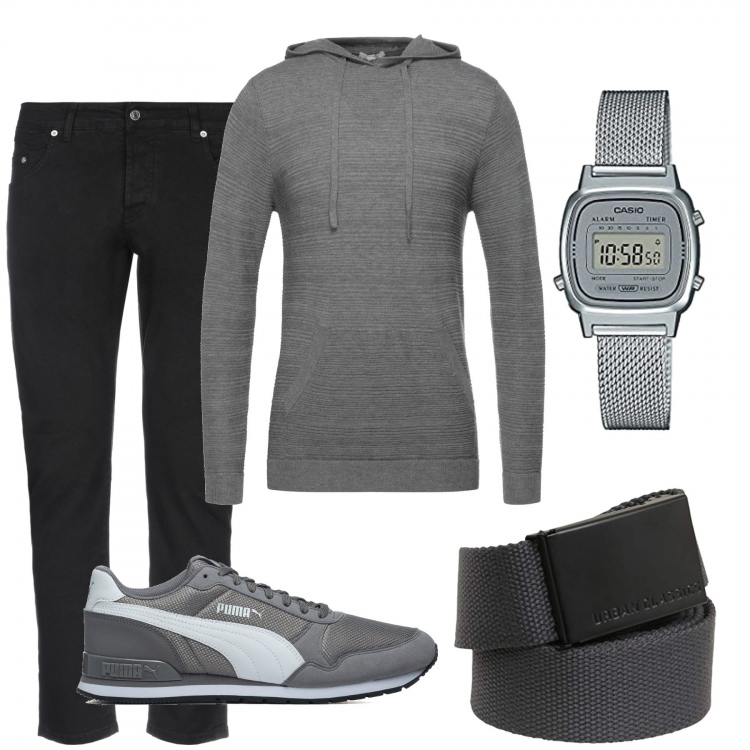 Outfit uomo - Total look #1200828. Stile Casual per Tutti i giorni. Abbinamento con sneakers, pullovers, pantaloni, cinture, orologi digitali.