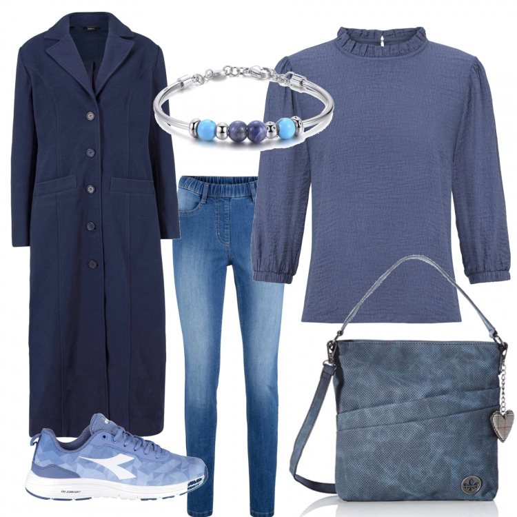 Outfit donna - Total look #1201212. Abbinamento con jeggings, bluse, cappotti, braccialetti, borse a mano, sneakers.