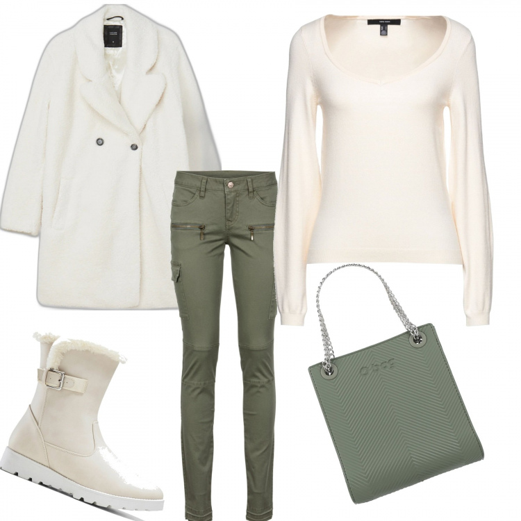 Outfit donna - Total look #1201668. Abbinamento con pantaloni cargo, stivaletti, borse a mano, pullovers, cappotti.