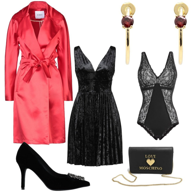 Outfit donna - Total look #1202195. Stile Sexy per Cerimonia. Abbinamento con body, vestiti corti, cappotti, orecchini, décolleté, clutch.