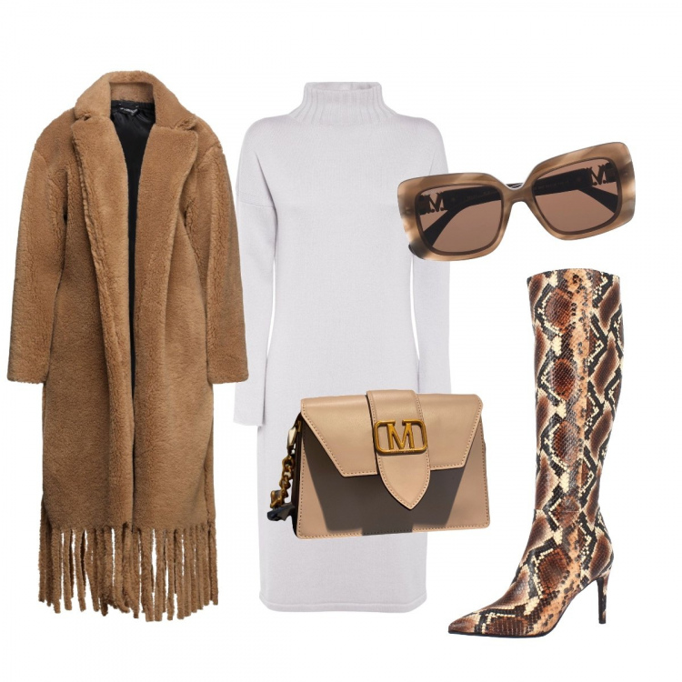 Outfit donna - Teddy coat. Stile Casual chic per Tutti i giorni. Abbinamento con stivali sopra il ginocchio, occhiali da sole, borse a tracolla, cappotti, vestiti midi/longuette.