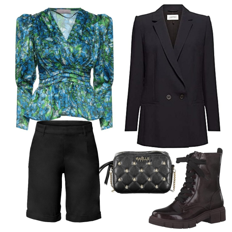 Outfit donna - Total look #1202375. Stile Glamour per Serata fuori. Abbinamento con bermuda, bluse, stivali, blazer, borse a tracolla.