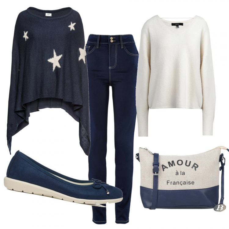 Outfit donna - Total look #1202474. Abbinamento con jeans slim fit, cappotti, pullovers, borse a tracolla, ballerine.