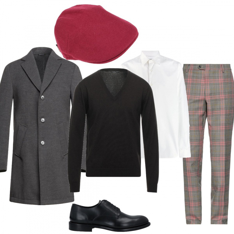 Outfit uomo - Glamour in saldo. Stile Trendy per Ufficio. Abbinamento con camicie, cappotti, pantaloni, cappelli, scarpe stringate, pullovers.