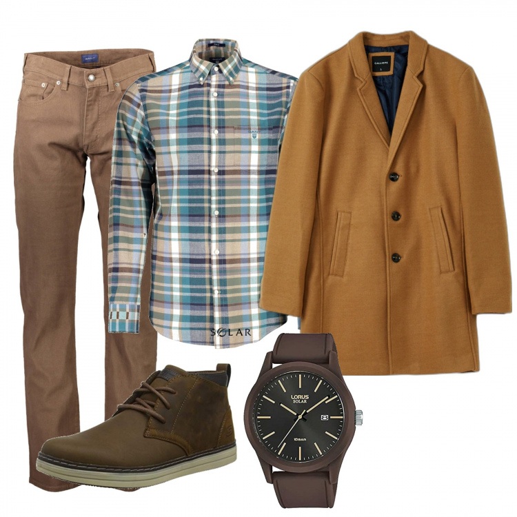 Outfit uomo - Casual #28938. Stile Casual per Ufficio. Abbinamento con cappotti, stivali, orologi, camicie, pantaloni.