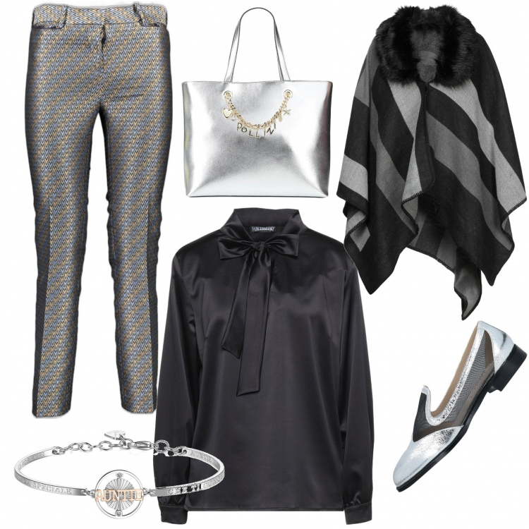 Outfit donna - Total look #1204104. Stile Casual chic per Tutti i giorni. Abbinamento con mocassini, cappe, bluse, borse a mano, braccialetti, pantaloni.