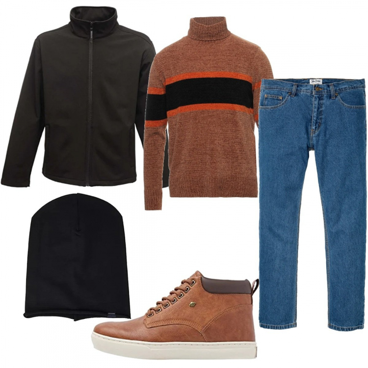 Outfit uomo - Berretto nero e jeans. Stile Urban per Tutti i giorni. Abbinamento con jeans dritti, maglieria, sneakers, giacche, berretti.