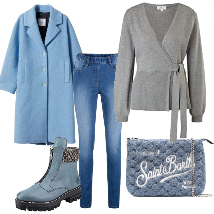 Outfit donna - Total look #1204923. Abbinamento con jeggings, clutch, stivali, cardigans, cappotti.