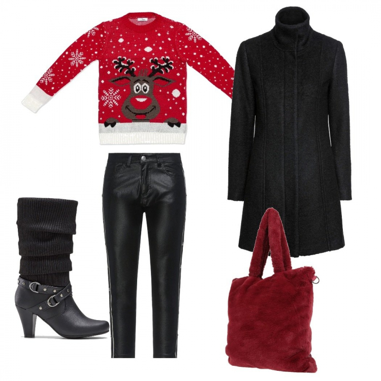 Outfit donna - Aspettando il natale cena tra amici. Stile Casual per Serata fuori. Abbinamento con stivali, cappotti, jeans, zaini, maglieria.