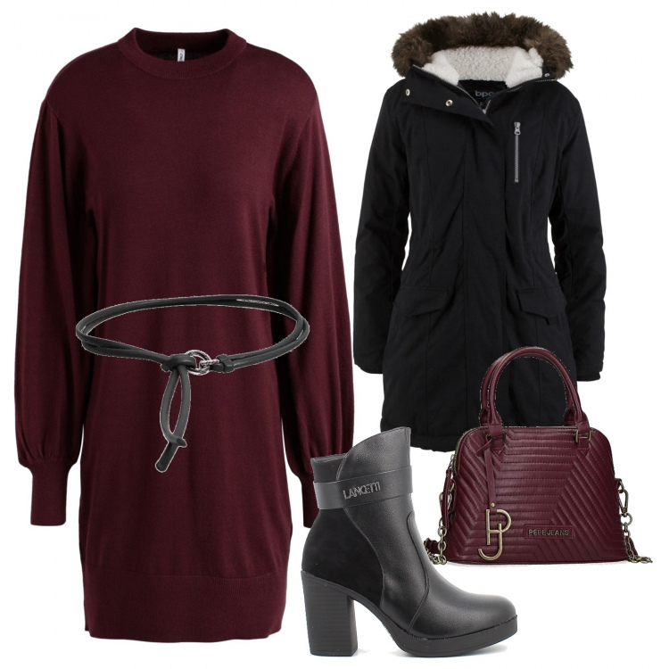 Outfit donna - Total look #1207212. Stile Casual chic per Tutti i giorni. Abbinamento con stivaletti, vestiti corti, parka, borse a mano, cinture.