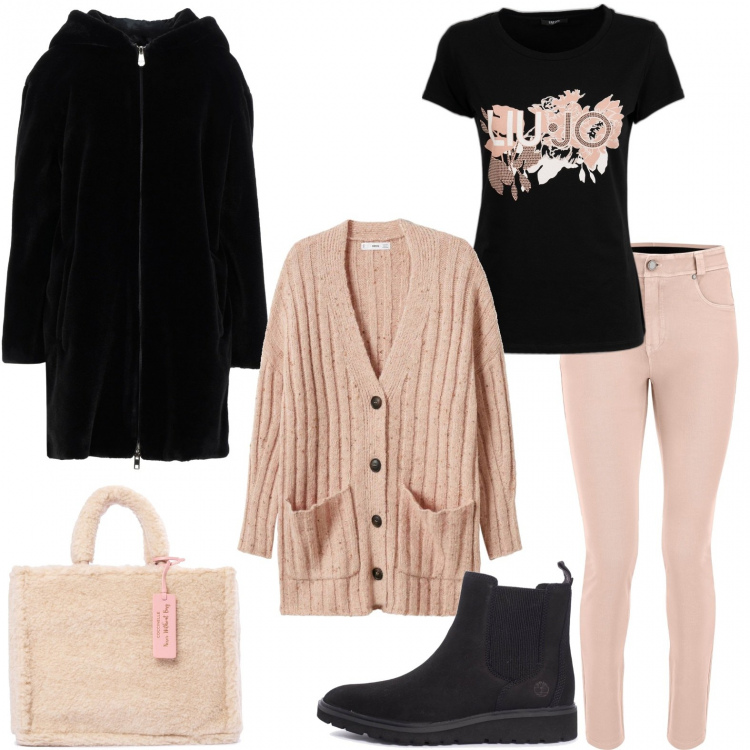 Outfit donna - Il cardigan con le tasche. Stile Basic per Scuola/Università. Abbinamento con cappotti, stivaletti chelsea, shopping bag, jeans, t-shirt, cardigans.