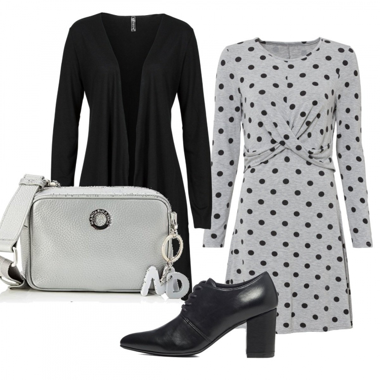 Outfit donna - Basic #33969. Stile Basic per Ufficio. Abbinamento con cardigans, vestiti, scarpe stringate, borse a tracolla.