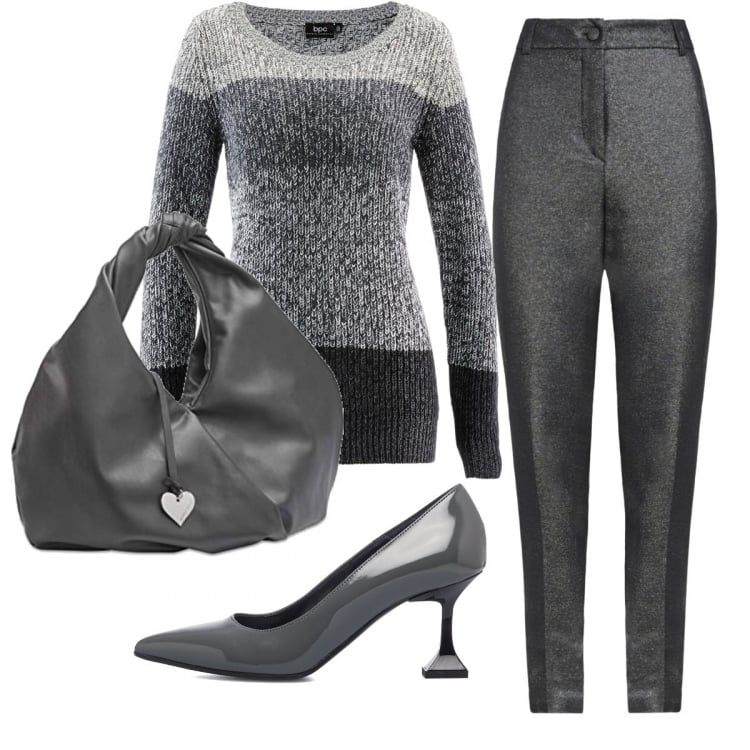 Outfit donna - Bon Ton #18105. Stile Bon Ton per Ufficio. Abbinamento con pantaloni, maglieria, décolleté, borse tote.
