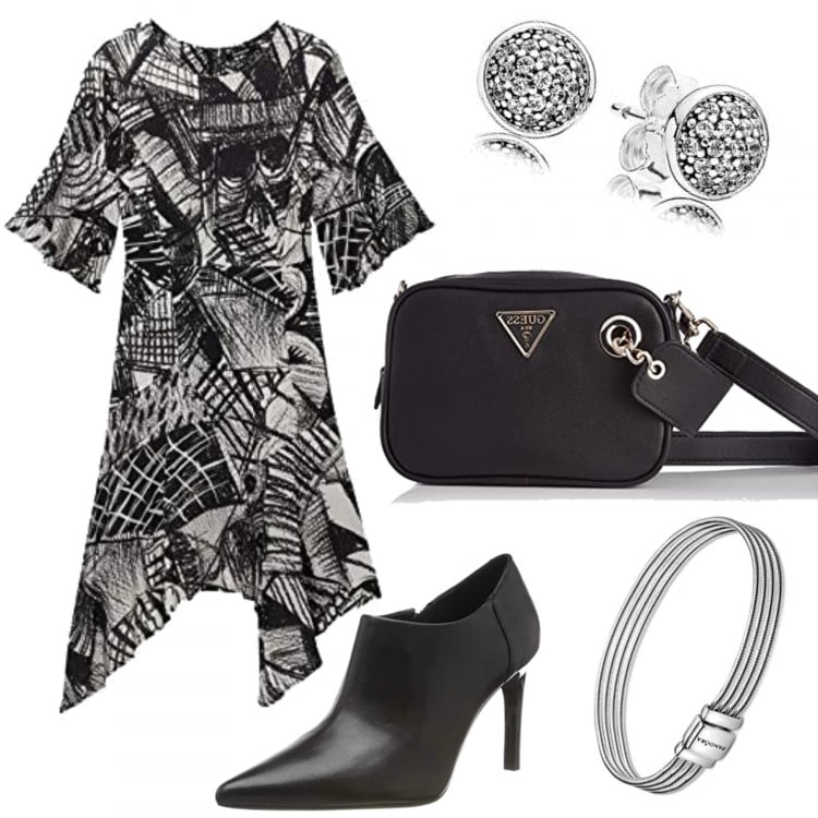 Outfit donna - 1533. BlackFriday evening friends. Stile Chic per Serata fuori. Abbinamento con vestiti, scarpe col tacco, borse a mano, braccialetti, orecchini.
