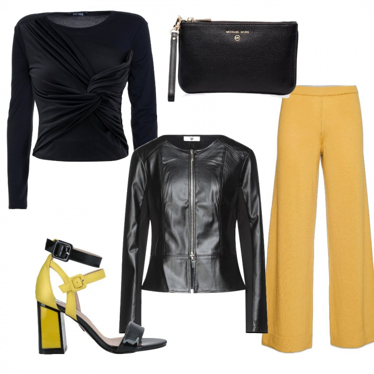 Outfit donna - Lasorry. Stile Trendy per Serata fuori. Abbinamento con blazer, sandali col tacco, t-shirt, pantaloni, clutch.