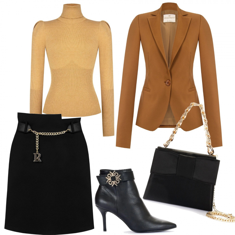 Outfit donna - 1536.blackweek, dettagli di metallo. Stile Chic per Serata fuori. Abbinamento con gonne, giacche, maglieria, stivaletti, pochette.