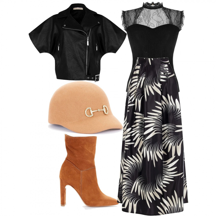 Outfit donna - Rinascimento B. F.. Stile Chic per Serata fuori. Abbinamento con body, gonne, cappelli, giacche, stivaletti.