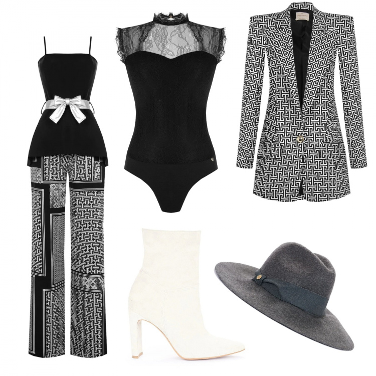 Outfit donna - Total look #1208840. Stile Glamour per Serata fuori. Abbinamento con tute, giacche, cappelli, body, stivaletti.
