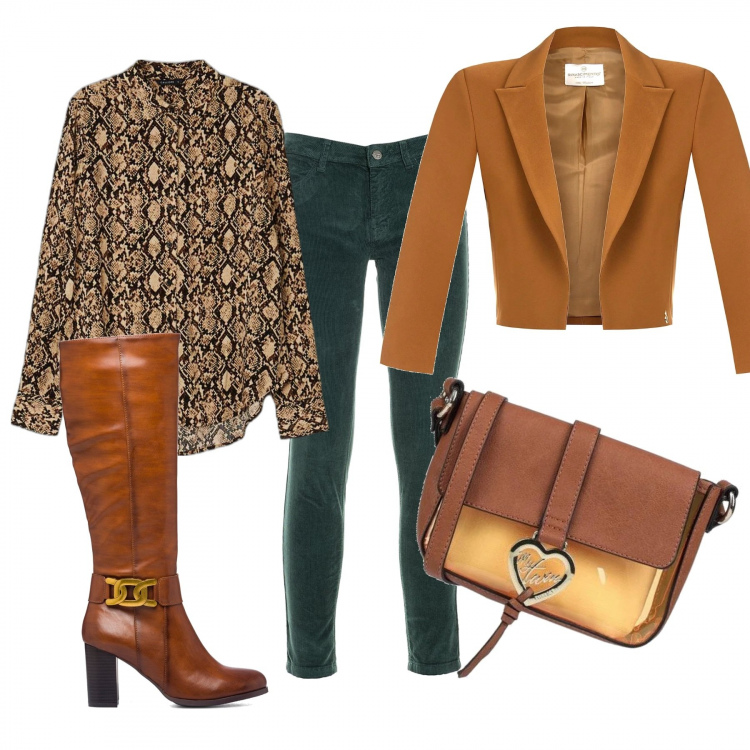 Outfit donna - Stile country. Stile Bon Ton per Ufficio. Abbinamento con borse a tracolla, giacche, pantaloni, camicie, stivali.