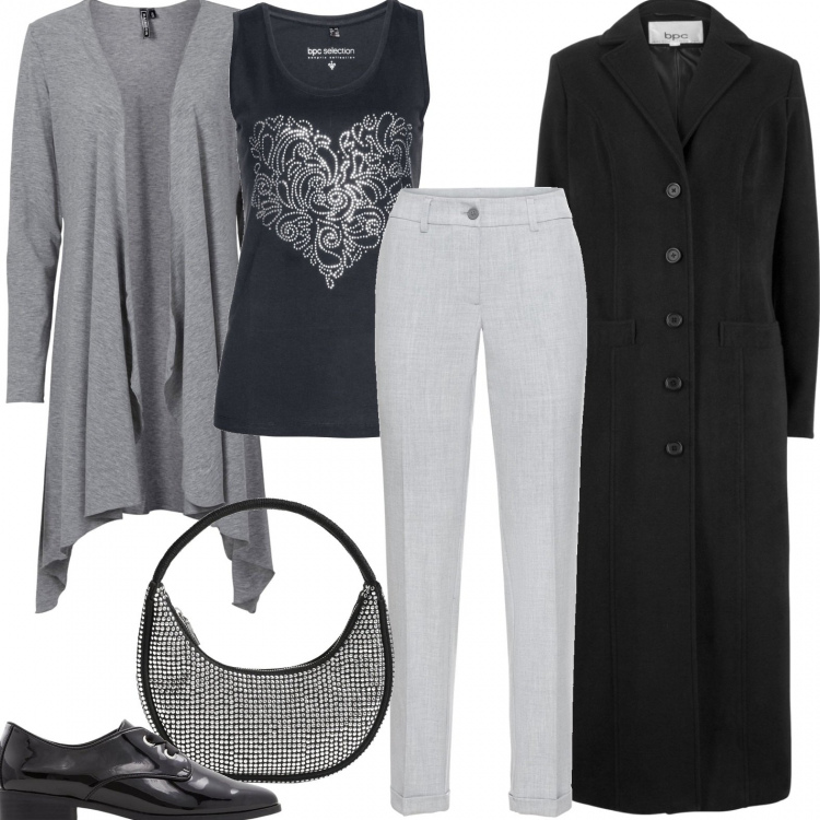 Outfit donna - Idee brillanti. Stile Casual chic per Ufficio. Abbinamento con cappotti, top, pantaloni, cardigans, scarpe stringate, borse a spalla.