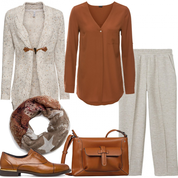 Outfit donna - Il mestiere del docente. Stile Casual per Scuola/Università. Abbinamento con camicie, cardigans, scarpe stringate, pantaloni, borse a mano, sciarpe.