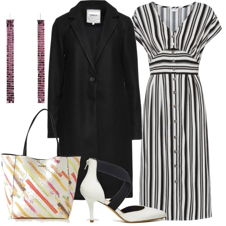 Outfit donna - Chic #24703. Stile Chic per Serata fuori. Abbinamento con vestiti, cappotti, décolleté, shopping bag, orecchini.