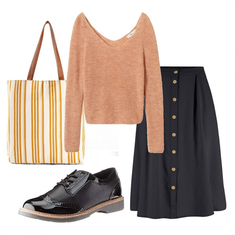 Outfit donna - Basic #34318. Stile Basic per Tutti i giorni. Abbinamento con gonne longuette, shopping bag, scarpe stringate, pullovers.