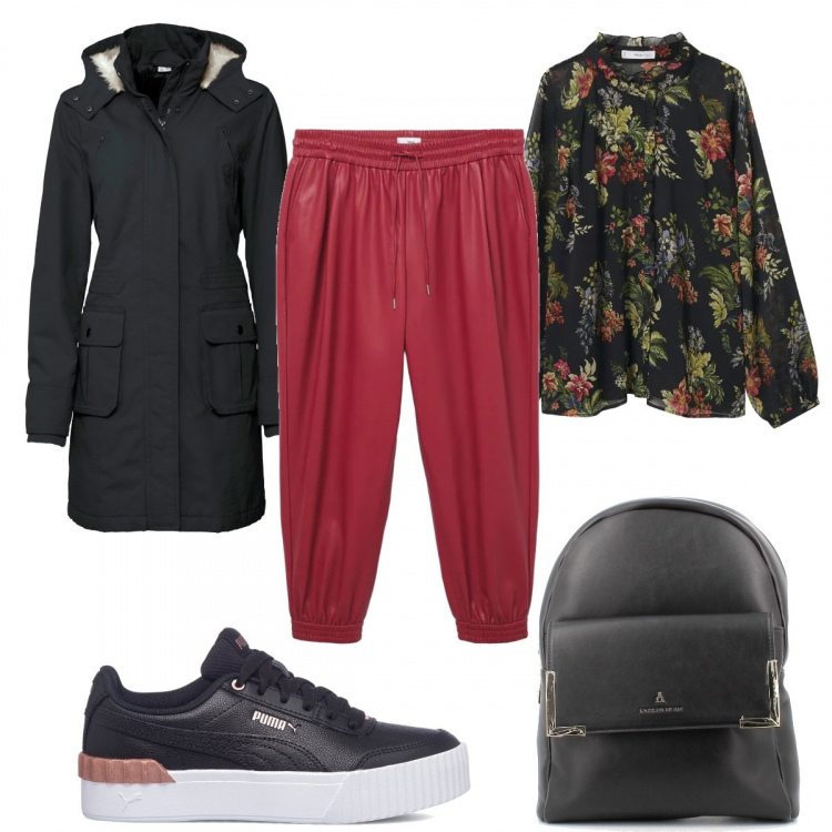 Outfit donna - Curvy comoda e trendy. Stile Trendy per Tutti i giorni. Abbinamento con parka, zaini, sneakers, bluse, pantaloni.