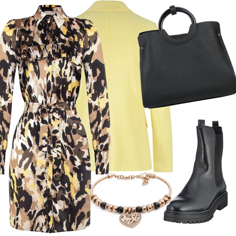 Outfit donna - Lo stivaletto comodo. Stile Casual chic per Tutti i giorni. Abbinamento con borse a mano, vestiti corti, braccialetti, stivaletti chelsea, blazer.