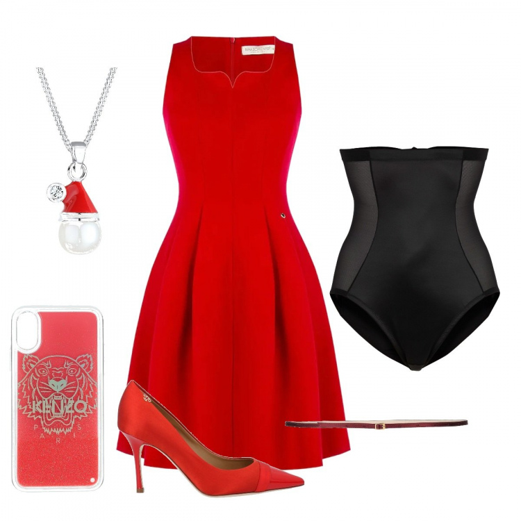 Outfit donna - Chic #25432. Stile Chic per Serata fuori. Abbinamento con slip, décolleté, cinture, cover telefono, vestiti senza maniche, collane.