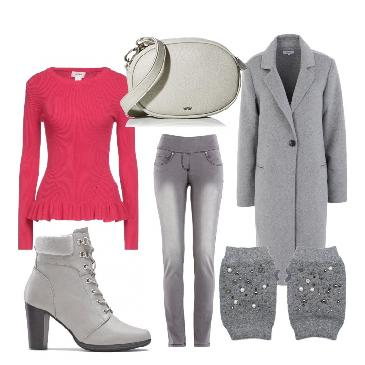 Outfit donna - Casual #12652. Stile Casual per Tutti i giorni. Abbinamento con jeans slim fit, stivaletti, pullovers, cappotti, guanti, borse a tracolla.