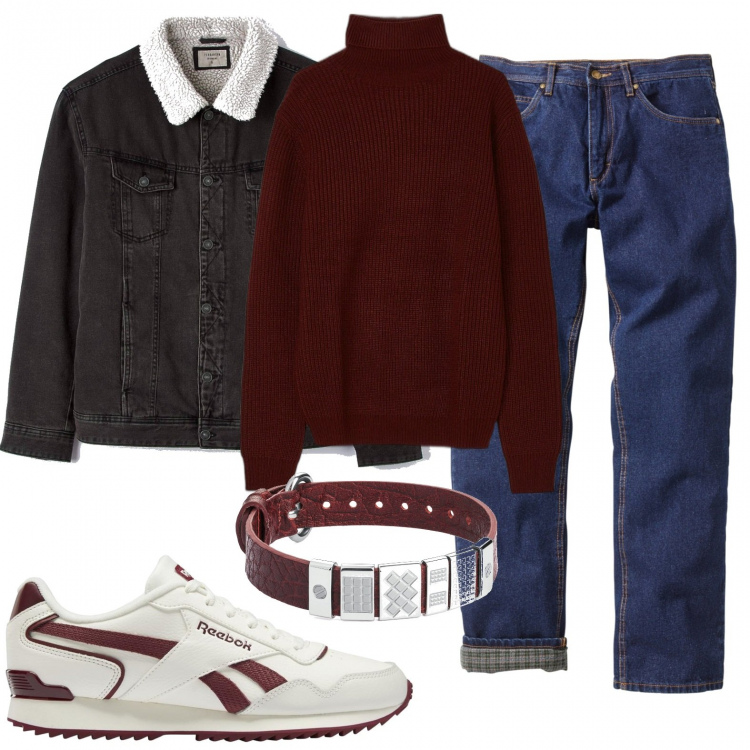 Outfit uomo - Il maglione a collo alto. Stile Casual per Ufficio. Abbinamento con jeans dritti, cappotti, maglieria, braccialetti, sneakers.