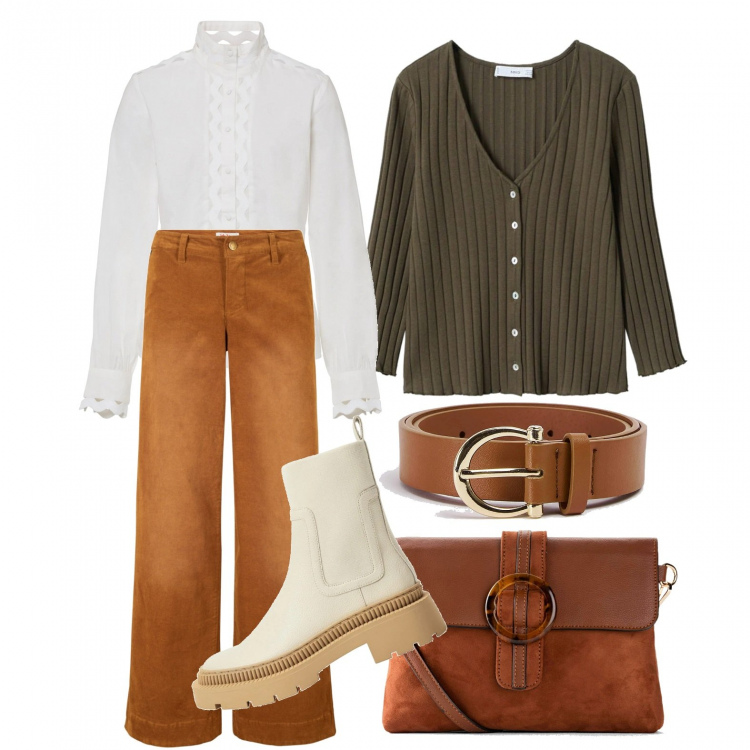 Outfit donna - Fustagno casual. Stile Casual per Tutti i giorni. Abbinamento con pantaloni, borse a tracolla, camicie, cinture, stivaletti, cardigans.