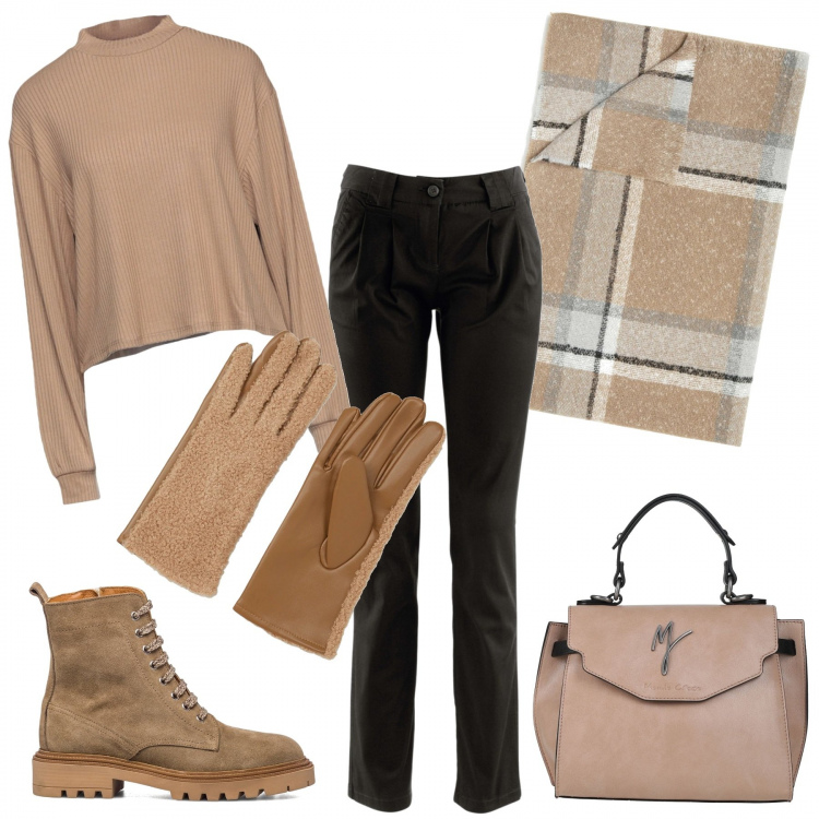 Outfit donna - Il pantalone nero è un passpartout. Stile Minimal per Tutti i giorni. Abbinamento con pantaloni chino, borse a mano, pullovers, sciarpe, guanti, anfibi.