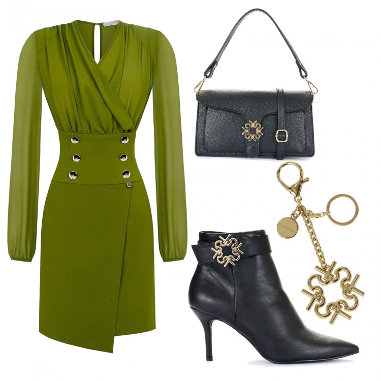 Outfit donna - Total look #1220242. Stile Chic per Serata fuori. Abbinamento con vestiti, stivaletti, portachiavi, borse a spalla.