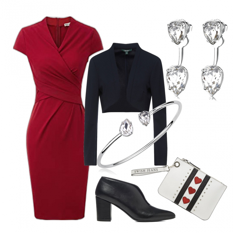 Outfit donna - Total look #1220243. Stile Glamour per Serata fuori. Abbinamento con orecchini, braccialetti, décolleté, clutch, bolero, vestiti a tubino.