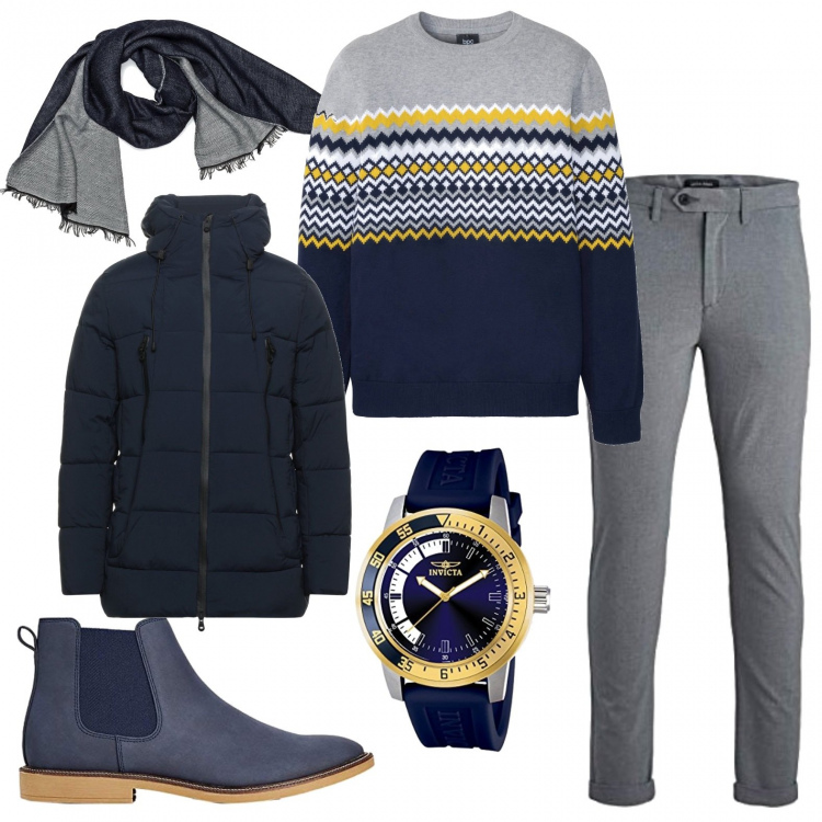 Outfit uomo - Perchè scegliere!. Stile Business/Elegante per Serata speciale. Abbinamento con sciarpe, piumini, pantaloni, orologi, stivali e stivaletti, maglieria.
