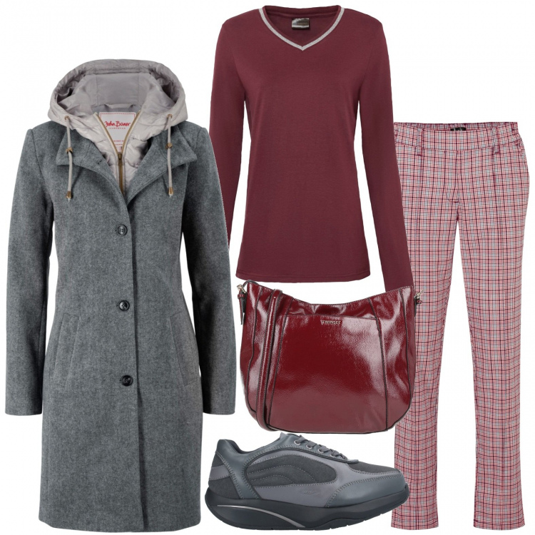 Outfit donna - Piumino o cappotto?. Stile Casual per Tutti i giorni. Abbinamento con cappotti, pantaloni, maglieria, sneakers, borse a tracolla.