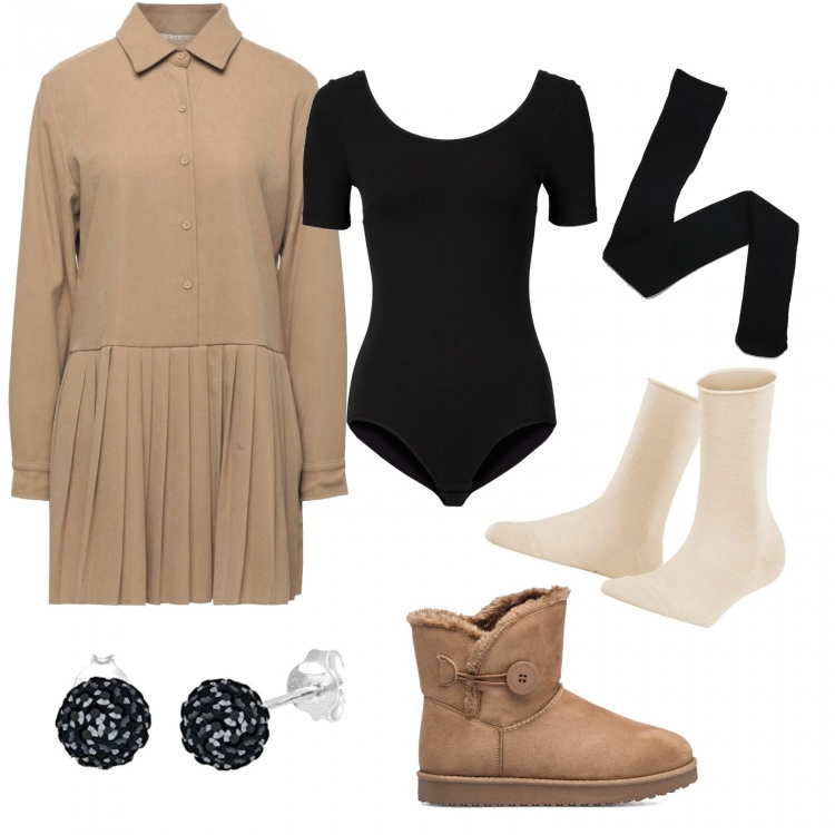 Outfit donna - Serata a casa con amici (veg look). Stile Romantica per Tutti i giorni. Abbinamento con body, vestiti corti, collant, anfibi, calzini, orecchini.