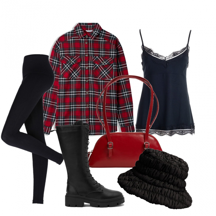 Outfit donna - Trendy senza pretese. Stile Casual per Tutti i giorni. Abbinamento con leggings, camicie, culotte, anfibi, cappelli, borse a spalla.