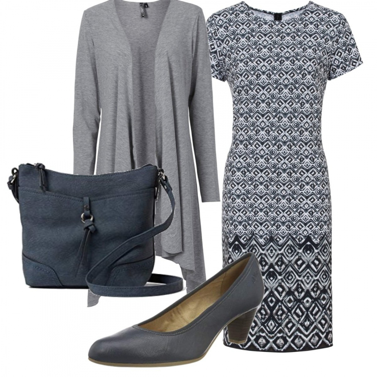 Outfit donna - Bon Ton #18622. Stile Bon Ton per Ufficio. Abbinamento con cardigans, vestiti, scarpe col tacco, borse a tracolla.