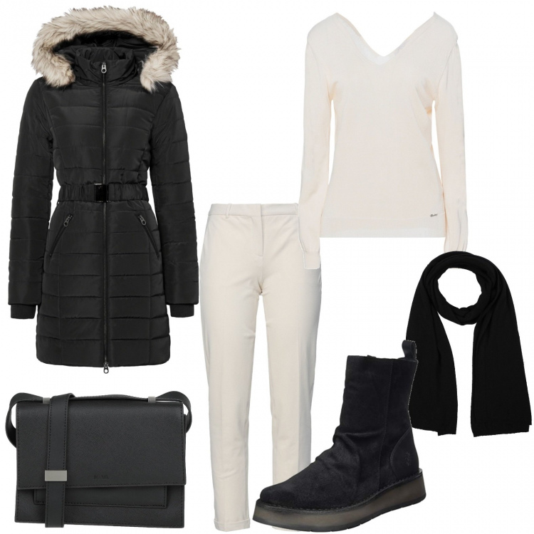 Outfit donna - La borsa a cartella. Stile Casual chic per Ufficio. Abbinamento con giacche, pullovers, pantaloni, borse a tracolla, sciarpe, stivaletti.